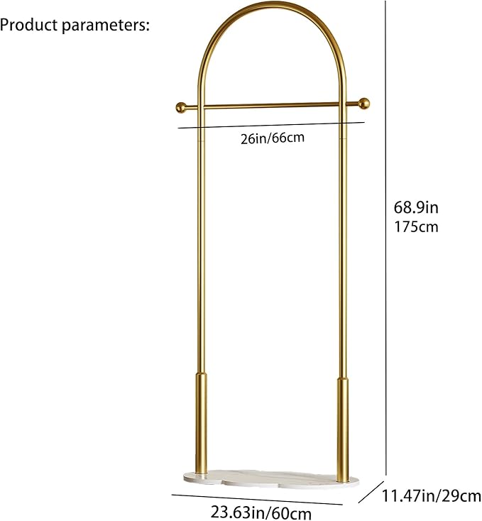 Gold Clothing Rack for small spaces,Modern Clothes Rack with Marble Base,Small Garment Racks for Hanging Clothes, Heavy-duty Coat Rack Freestanding for Bedroom,Entryway,Boutiques (gold)