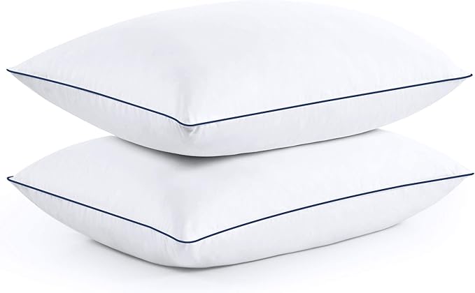 puredown® Premium White Goose Feather and Down Pillows, 2 Pack Luxury Bed Pillows for Sleeping with 100% Cotton Cover, Standard Size, Navy