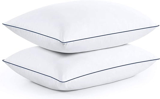 puredown® Premium White Goose Feather and Down Pillows, 2 Pack Luxury Bed Pillows for Sleeping with 100% Cotton Cover, Queen Size,Navy