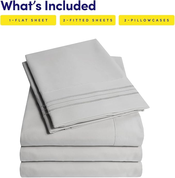 1500 Supreme Collection Extra Soft Split King Sheets Set, Silver - Luxury Bed Sheets Set with Deep Pocket Wrinkle Free Bedding, Over 40 Colors, Split King Size, Silver