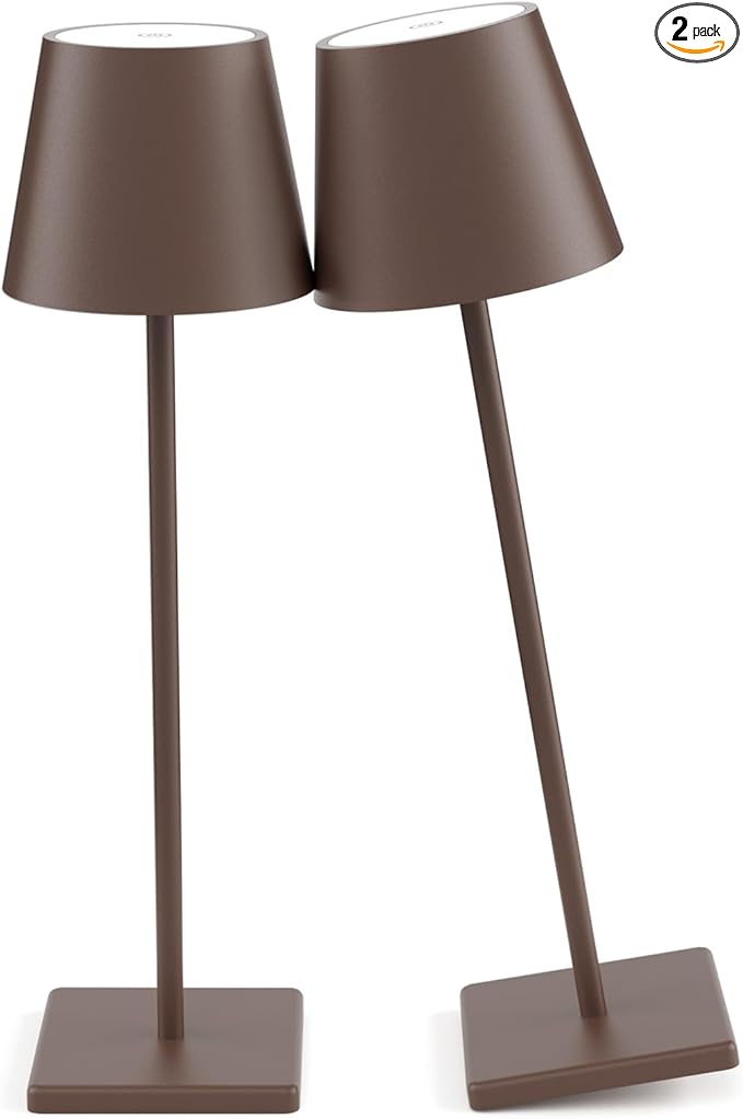 2 Packs LED Cordless Table Lamp, Rechargeable Battery Desk lamp 5500mAh Battery Operated Stepless Dimming Modern Portable Table Light for Restaurant/Table/Bedroom/Outdoor IP54 Waterproof (Rust Red)