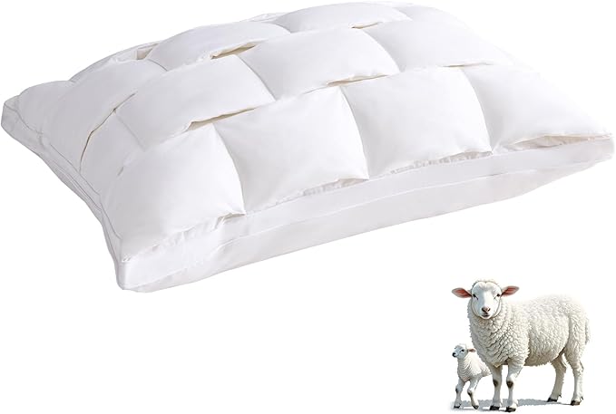 YOUR MOON Organic Wool Pillow Queen Size - Premium Natural Wool Fill, Soft Thick Down Alternative Pillow for Sleeping, 100% Cotton Cover, Support Bed Pillows for Side and Back Sleepers(White)