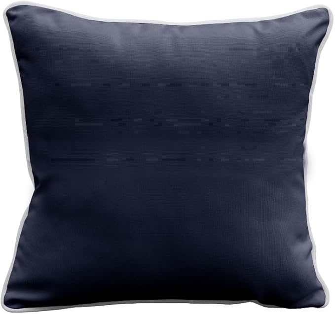 East Green 18 x 18 Waterproof Outdoor Pillow with Insert, Navy with White Piping- Premium Olefin Outdoor Accent Pillow for Patio Furniture