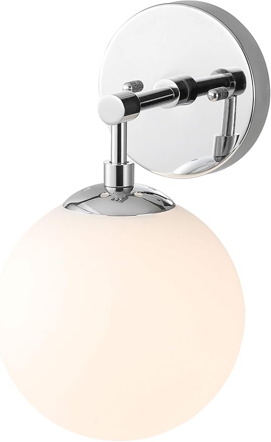 XiNBEi Lighting Globe Wall Sconce Modern 1 Light Chrome Sconce Bathroom Opal Glass Vanity Wall Light Fixture for Bath, Hallway & Bedroom XB-W1211-CH