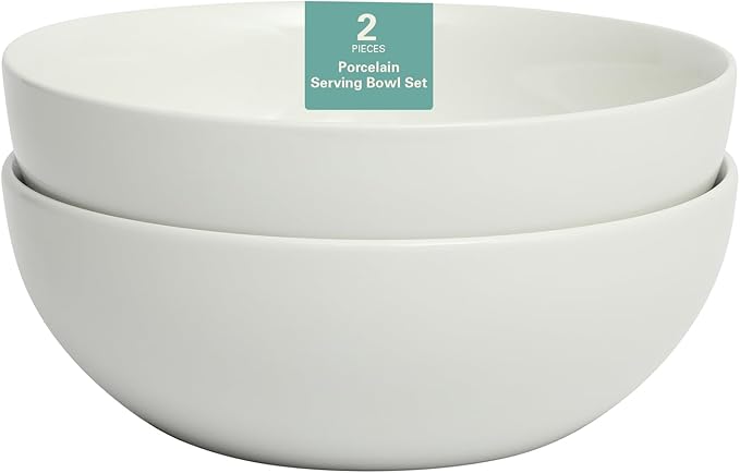 Gibson Home Great Essentials 2 Pack 100 OZ 10" Deep Salad Serving Bowl Set for Kitchen - Porcelain - Dishwasher and Microwave Safe
