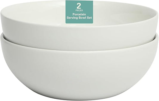 Gibson Home Great Essentials 2 Pack 100 OZ 10" Deep Salad Serving Bowl Set for Kitchen - Porcelain - Dishwasher and Microwave Safe
