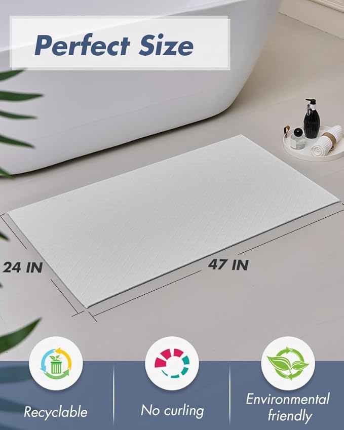 AMOAMI Bath-Mat, Ultra Thin Bathroom Mat Runner Rugs, Rubber Backed Bath Mats for Bathroom Non Slip, Absorbent Bath Rug for Bathroom Floor, Shower, Sink 2'x 4'(24" x 47") White