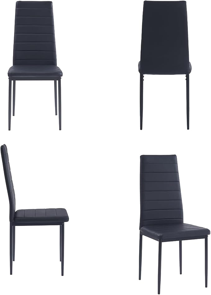 5-Piece Round Glass Dining Table Set for 4 Modern Kitchen Table with 4 Dining Chairs Set Round Circle Table and PU Upholstered Chairs Set for Small Space (Silver Black, 5 Pieces Set)