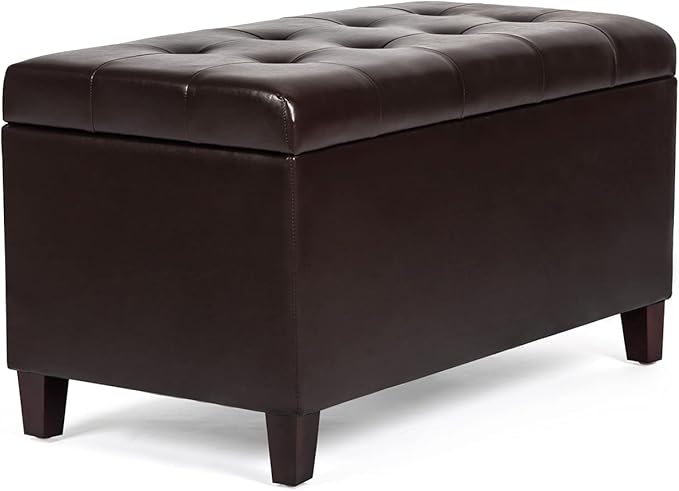 Joveco Storage Ottoman Bench, 33 Inches Faux Leather Rectangle Tufted Foot Stool for End Foot of Bed, Bedroom, Living Room, Brown