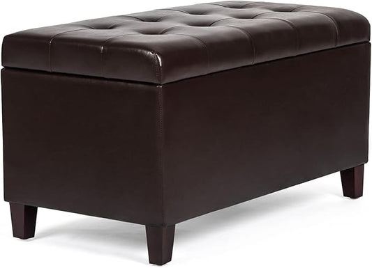 Joveco Storage Ottoman Bench, 33 Inches Faux Leather Rectangle Tufted Foot Stool for End Foot of Bed, Bedroom, Living Room, Brown