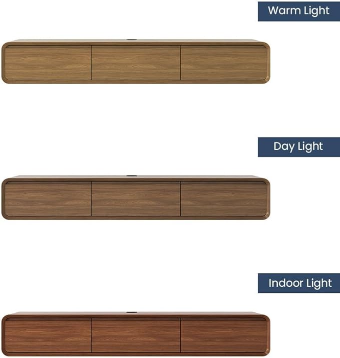 POVISON Fully Assembled Floating TV Stand with LED Lights, Modern Wall-Mounted Media Console with 3 Flip-Down Cabinet Doors, Floating Entertainment Center for 55 Inch TV