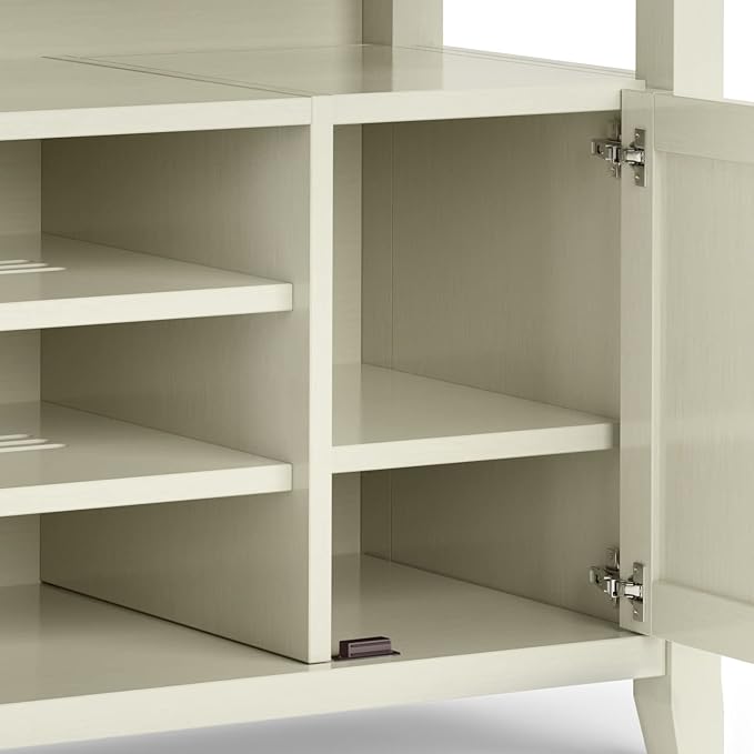 SIMPLIHOME Amherst 54-inch Wide Solid Wood TV Stand in Antique White, Transitional-Style Media Console for Living Room with Adjustable Shelves and Cable Management