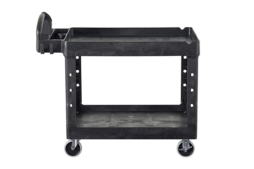Rubbermaid Commercial Products 2-Shelf Utility/Service Cart, Medium, Black, Lipped Shelves, Ergonomic Handle, 500 Lbs Capacity, forfor Warehouse/Garage/Cleaning/Manufacturing