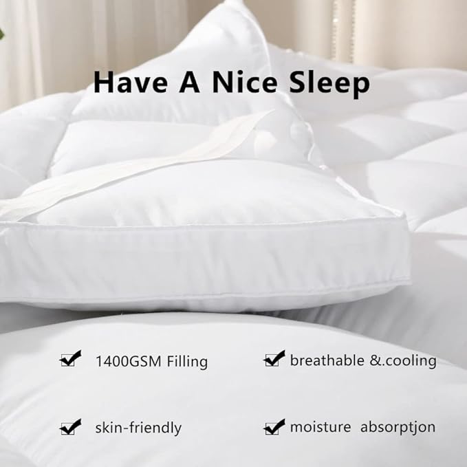 Mattress Pad Twin Size - Breathable Comfort Mattress Cover, Quilted Fitted Mattress Topper with Anchor Bands Fits 8-21 Inch Mattress, Soft Fluffy Pillow Top