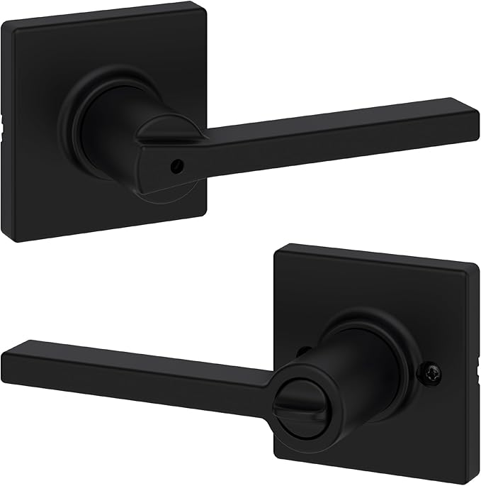Kwikset Casey Interior Privacy Door Handle with Lock, Door Lever For Bathroom and Bedroom, Matte Black Reversible Keyless Turn Lock, with Microban Protection