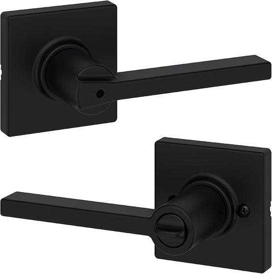Kwikset Casey Interior Privacy Door Handle with Lock, Door Lever For Bathroom and Bedroom, Matte Black Reversible Keyless Turn Lock, with Microban Protection