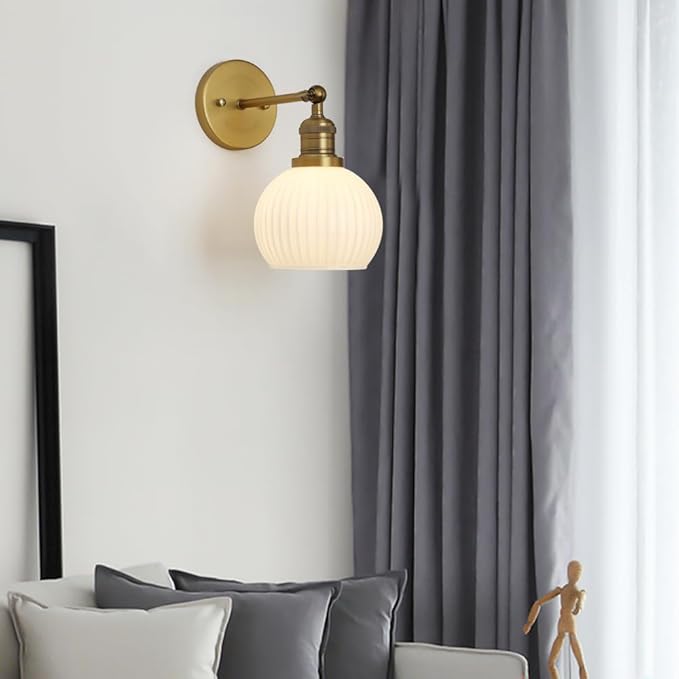 Vintage Wall Sconce 1-Light with Milk White Glass Globe Shade, Hardwired Modern Indoor Wall Mounted Lamp Fixture for Farmhouse Living Room Bedroom Bathroom