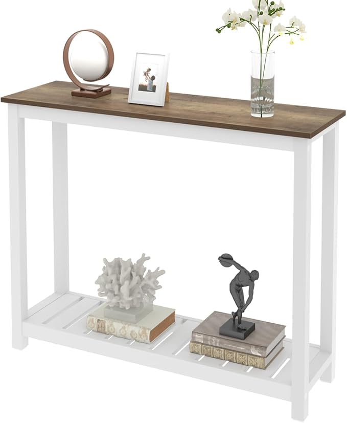 FOLUBAN Farmhouse Sofa Table, Rustic Vintage Console Table for Entryway, Living Room, Hallway, White