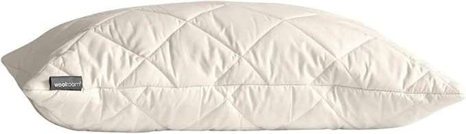 WOOLROOM All Natural Latex Bed Pillow Standard Size - Pressure Relieving Latex Pillow - Molds to Your Head - Encased in Traceable Machine Washable British Wool Organic Cotton Champagne Cover