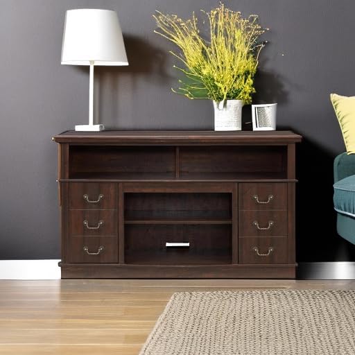 HMFULE 60" Entertainment Center for 60 65 Inch Television, TV Stand with Storage Cabinets & 2 Doors & Adjustable Shelves, Modern TV Console, Rustic Farmhouse Living Room Furniture (Espresso)