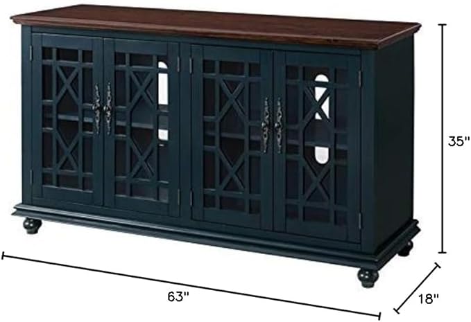 Martin Svensson Home Palisades TV Stand, 63" W x 35" H, Catalina Blue with Coffee Top