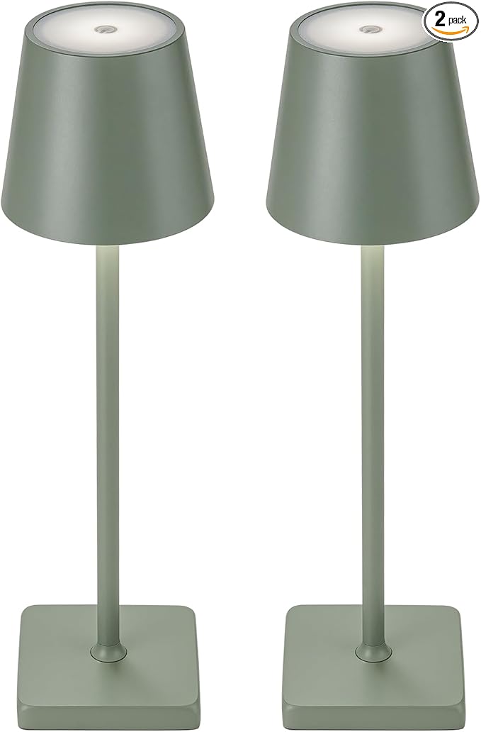 2 Pack Rechargeable Cordless Table Lamps, 5200mAh Battery Touch Table Light, Aluminum Shell Stepless Dimmable Portable LED Desk Lamp for Dinner/Restaurant/Outdoor Green