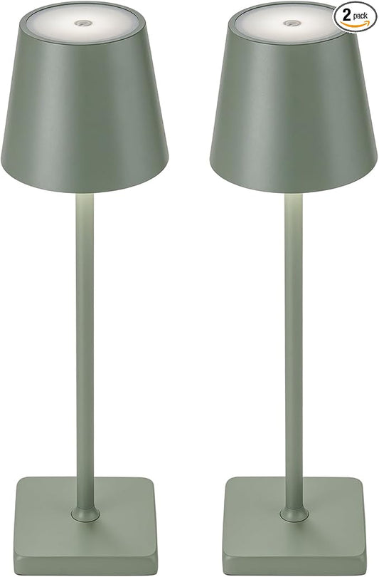 2 Pack Rechargeable Cordless Table Lamps, 5200mAh Battery Touch Table Light, Aluminum Shell Stepless Dimmable Portable LED Desk Lamp for Dinner/Restaurant/Outdoor Green