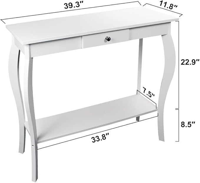 ChooChoo Narrow Console Table with Drawer, Chic Accent Sofa Table, Entryway Table, 39.3 Inch, White