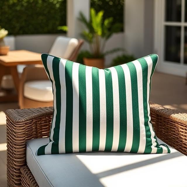 RSH DECOR: Sunbrella Square Throw Pillows Set of 4 | 24" x 24" | Water and Fade-Resistant Performance Fabric | Outdoor Pillow Covers with Down-Alternative Inserts | Mason Forest Green