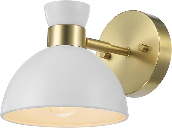 GLOBE Electric 65000099 1-Light Plug-in or Hardwire Wall Sconce, Matte Brass, Matte White Pivoting Metal Shade, 6ft Clear Cord, in-Line Rocker Switch, Wall Lights for Living Room, Bedroom, Den