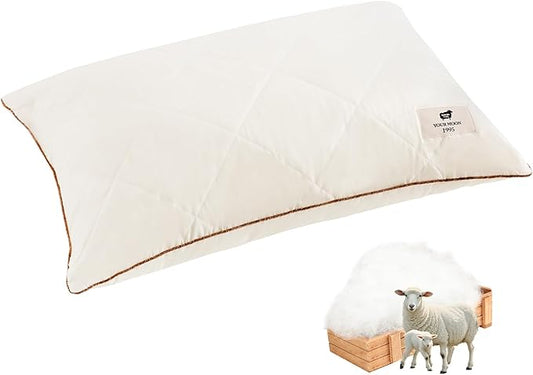 YOUR MOON Organic Wool Pillow Queen Size, Soft Breathable Support Bed Pillows for Sleeping, Luxury Down Alternative Pillow for Side & Back Sleepers, 100% Cotton Cover, Natural Wool Filling (Beige)
