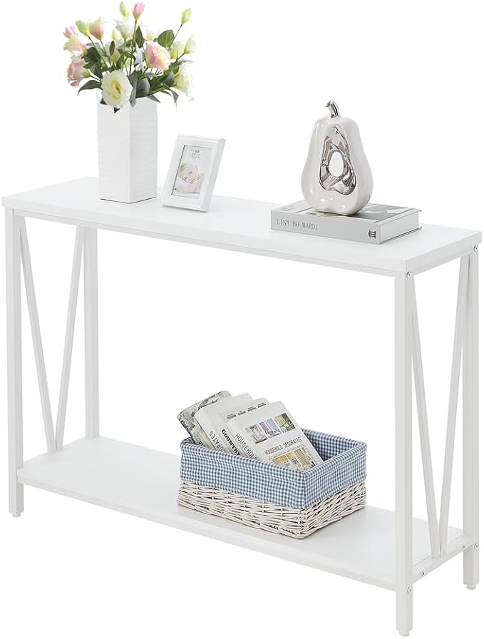 EXCEFUR Rustic Sofa Table, Industrial Console Table for Entryway, Wood and Metal Hallway Table for Living Room, White Oak