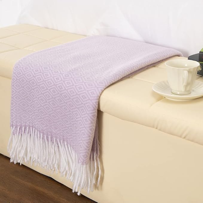 Gealaek Decorative Diamond Lattice Faux Cashmere Throw Blanket Pink Lavender Fringe Lightweight Fuzzy Soft Cozy Throws for Sofa Bed Farmhouse Throw Blanket 50" x 60"