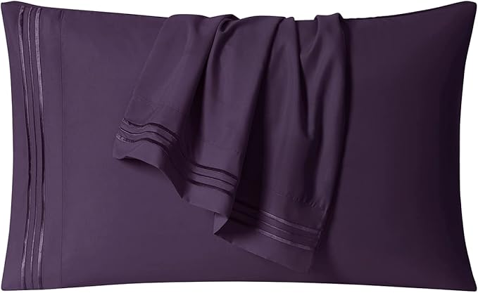 Clara Clark Bed Sheets, Premier 1800 Series 4 Piece Bed Sheet Set, Deep Pocket, Wrinkle, Fade, Stain Resistant, Luxury Soft Bedding Sheets & Pillowcases, Queen, Purple Eggplant