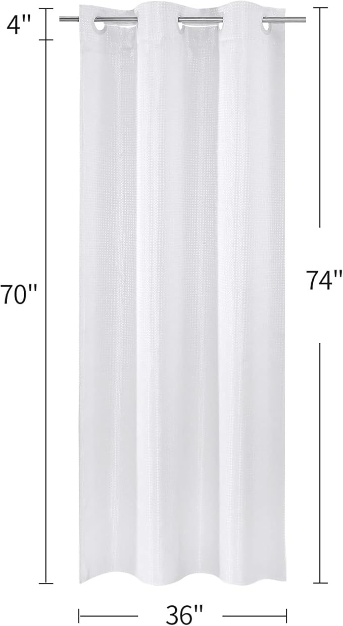 MitoVilla White Waffle Small Stall Shower Curtain 36 x 74, No Hooks Required Half Size Narrow Fabric Shower Curtain Set with Snap-in Liner for Modern Bathroom Decor