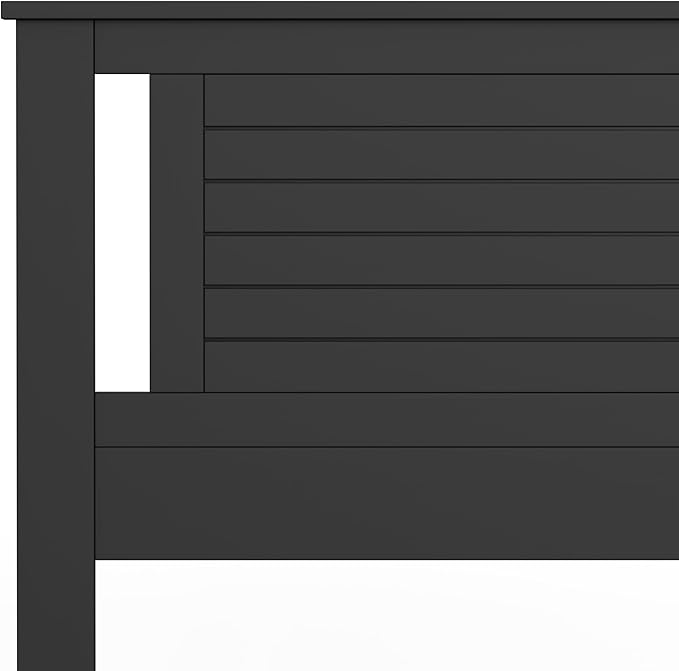 Serene Poplar Wood Queen Headboard, Modern Farmhouse Panel with Horizontal Scoring, Queen Size Headboard in Black, Casual Coastal Style, Easy Assembly, Quality Materials