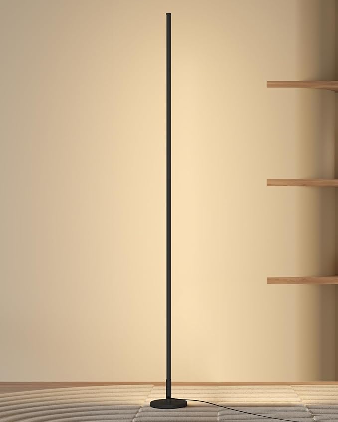 TACAHE Minimalist Corner Floor Lamp - 2700K-6500K Dimmable LED Night Light - Modern Standing Mood Lamp with Remote Control for Living Room, Bedroom - 57" 12W - Black - 1Pack