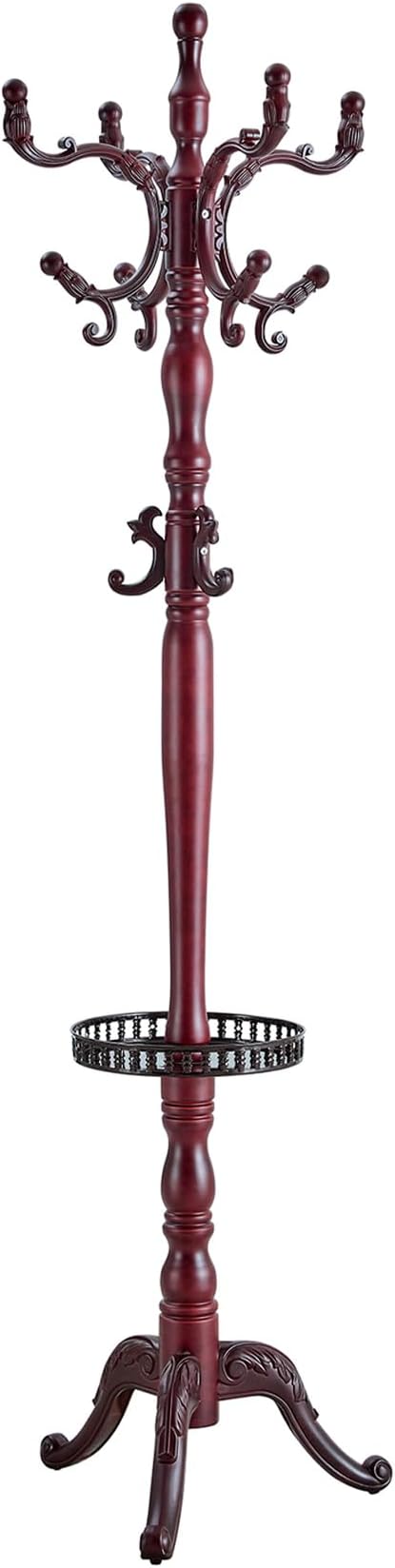 Solid Wood Coat Rack Freestanding, 77" Adjustable Hall Tree Hanger With Hooks, Coat Hanger Stand for Hanging Clothes Bags Hats in Living Room Bedroom