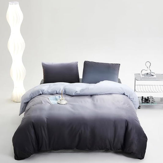 CLOTHKNOW Dark Grey White Velvet California King Comforter Sets 3Pcs Fluffy Bedding Comforter Sets Soft Gray Comforter and 2 x Velvet Pillowcases