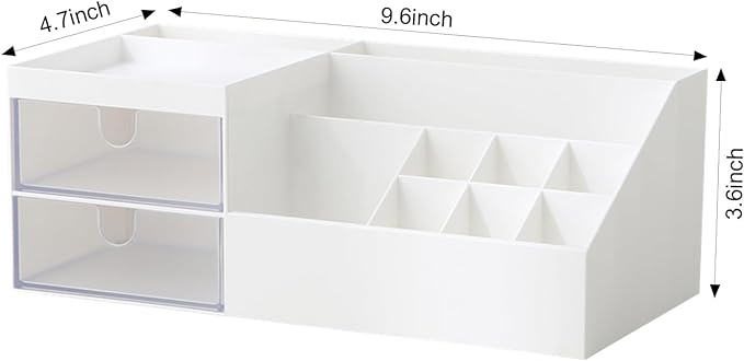Cosmetic/Makeup Vanity Organizer Box, Mini Desk Storage for Office Supplies, Bathroom Counter or Dresser, White