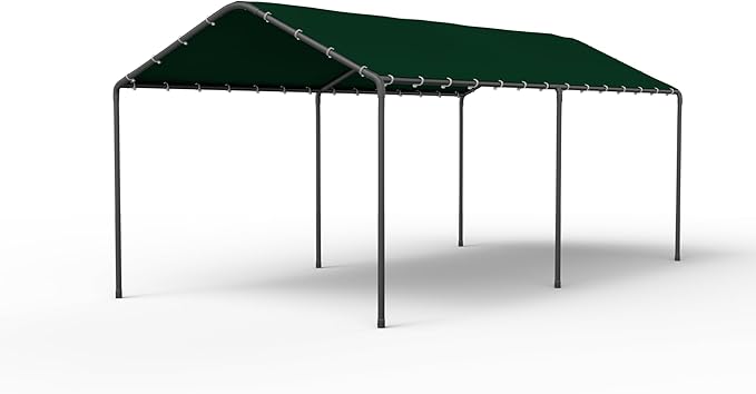 GOJOOASIS 10x20 Carport Heavy Duty Portable Garage Shelter Metal Car Canopy Tent with UV-Resistant & Weatherproof Top Cover for RV & Vehicles (Green, 10x20 Without sidewalls)