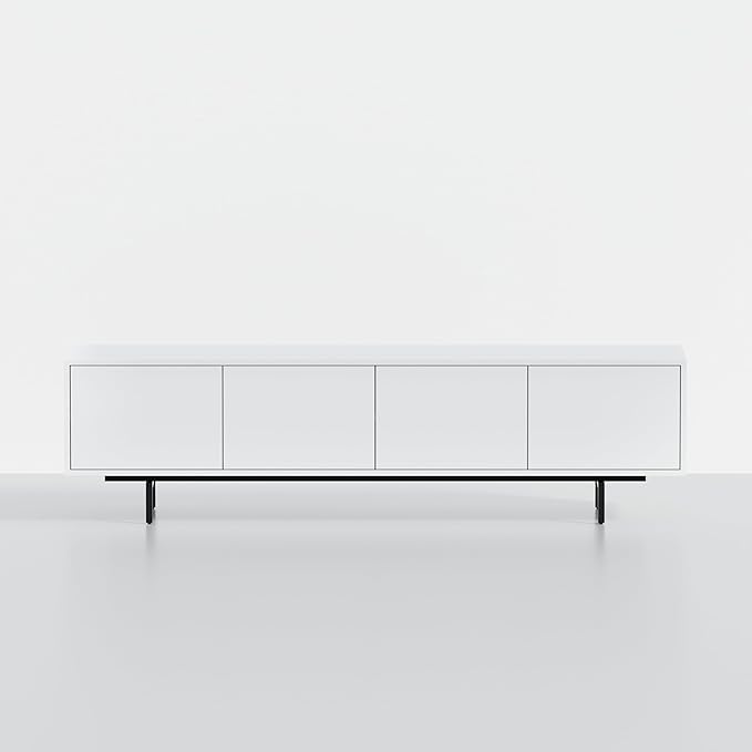 Norrhaus 75" x 20" 4-Door TV Stand in White - Modern TV Console Made from Quality Engineered Hardwood with Water Resistant Melamine Veneer - No Tools Frame Assembly