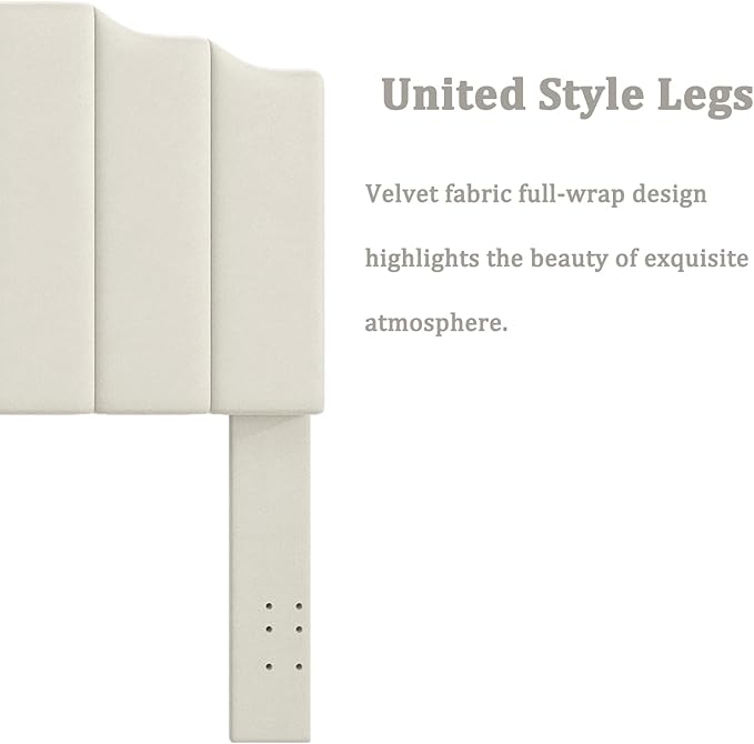 Queen Size Headboard Only, Velvet Wall Mounted Headboard Queen/Full Size for Adjustable Bed, Modern Vertical Channel Design with Curved Tufted Upholstered Head Board, Cream