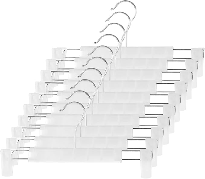 10 Pack Pants Hangers with Adjustable Non-Slip Clips Anti-Rust Hanging Hook for Trouser,Skirts,Jeans,Clothes Hangers Transparent