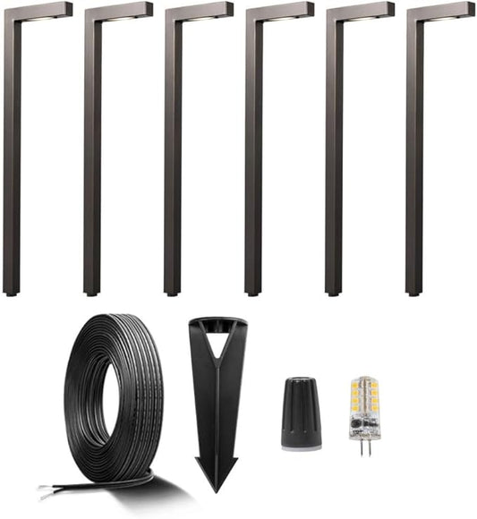 Brass Low Voltage Path Lighting Kit (6 Pack Path Lights) with 100 Feet Cable and 30Pack Wire Connectors for Outdoor Pathway House Garden Patio Without Transformer