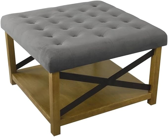 HomePop Tufted Ottoman with Wooden Storage - Gray