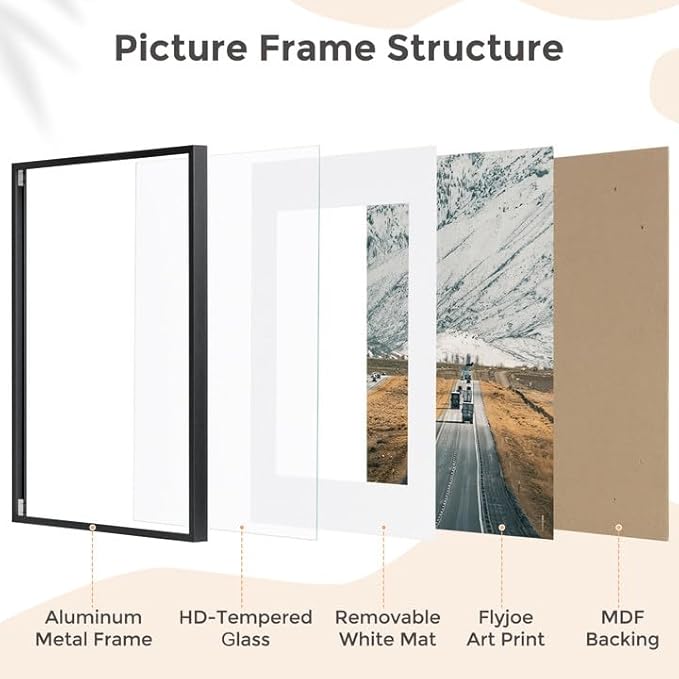 A5 Picture Frame Black - High-End Metal Frame for Wall, Photo Frame with Mat A6, Poster Frame 5.8x8.3, Aluminum Frame and Real Glass, Diploma, Certificates, Decor, Wall Kit, Black