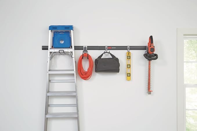 Rubbermaid Fasttrack Garage Storage Utility Hooks 7 Piece Black All in One Rail Hook Kit and Tool Organizer Heavy Duty for Home/Garage/Shed/Garden