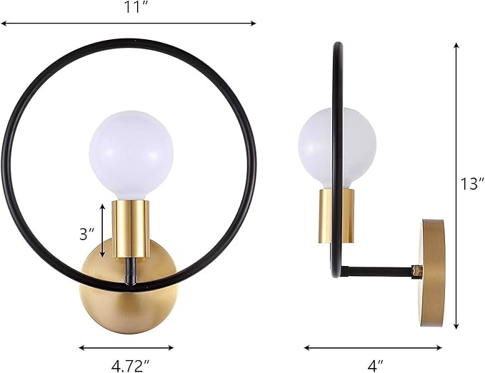 Classy Bathroom Wall Sconce Set of 2 Gold & Black Vanity Industrial Wall Lamp Pole Wall Mount Lighting Fixture