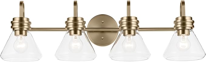 Kichler Farum 34" 4-Light Vanity Light with Clear Glass in Champagne Bronze, for Single or Double Vanity, Oveer a Mirror, Powder Room, Bathroom, (34" W x 9.5" H), 55156CPZCLR